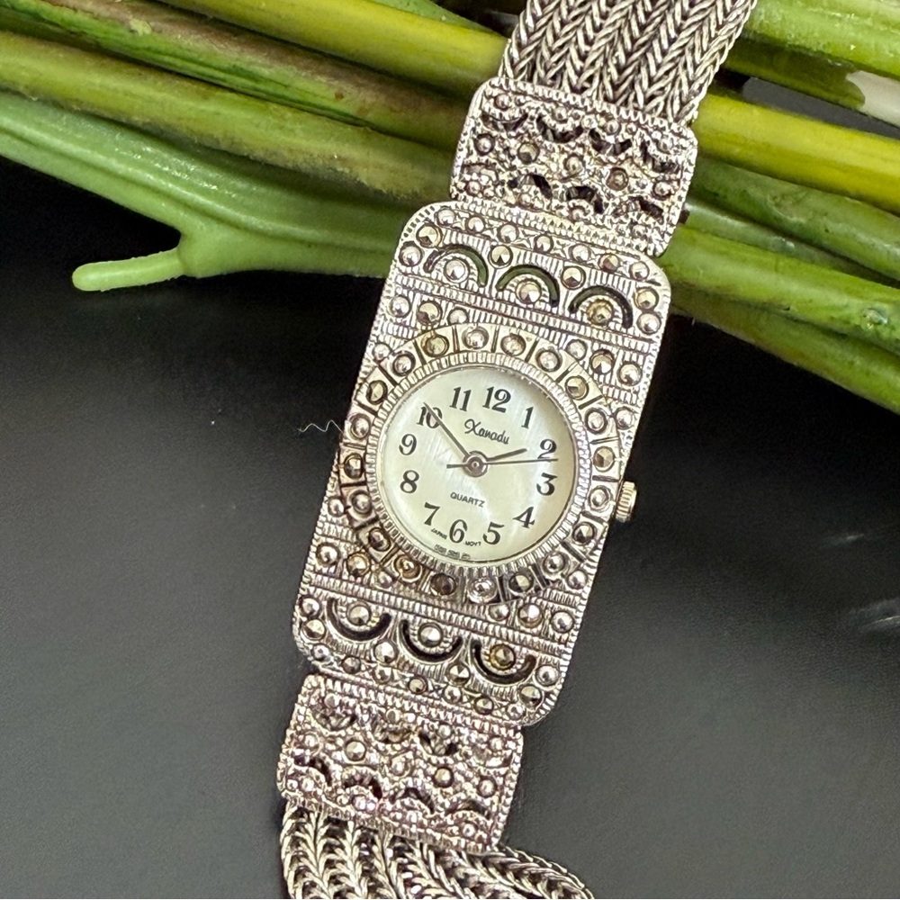 Vintage 90’s XANADU Quartz Silver-tone Marcasite Foxtail Chain Strap Watch